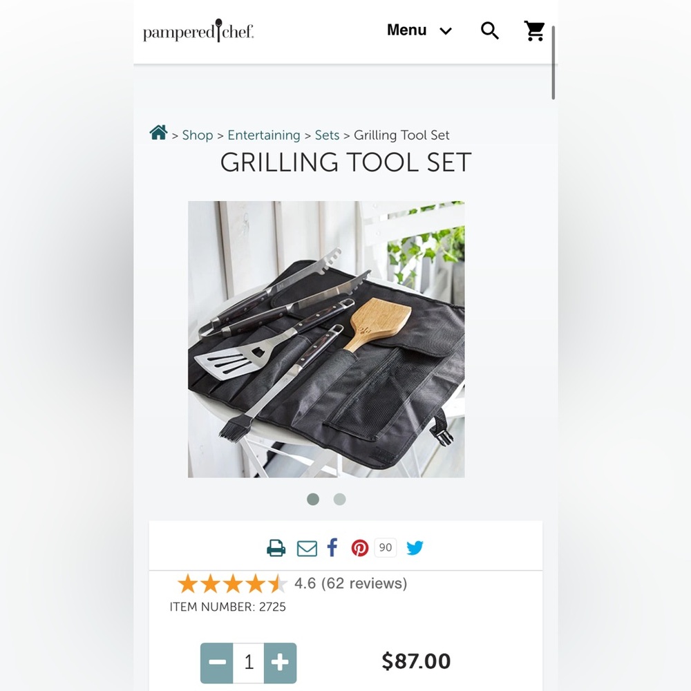 Pampered Chef- Grilling Tool Set (Tongs, Spatula & basting brush)